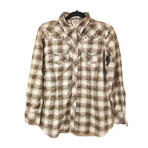 Ariat Women's Studded Pink Plaid Long Sleeve Evelyn Snap Western Shirt Sz Large